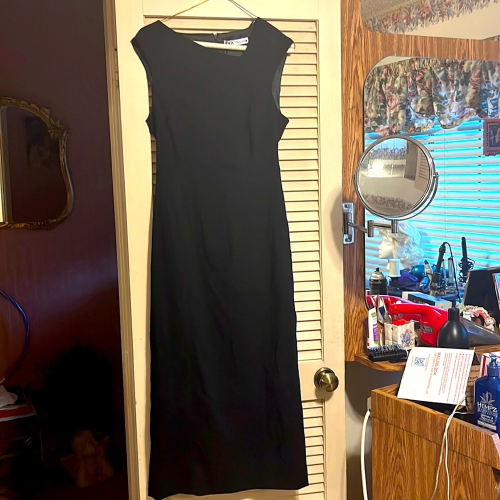 Zara Black size large dress. Midi. Open caged side with bottom slit. So cool.